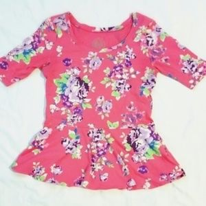 Pink Floral SO Peplum top kohl's quarter sleeve